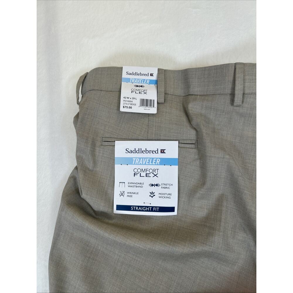 NWT Saddlebred Dress Pants Mens 42X29 273 Lt. Beige Straight Fit Comfort Flex FS - Picture 7 of 9